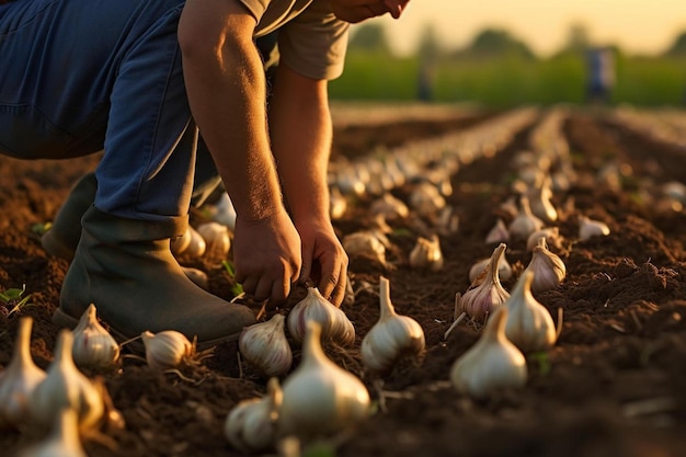 a man working in a field of onions