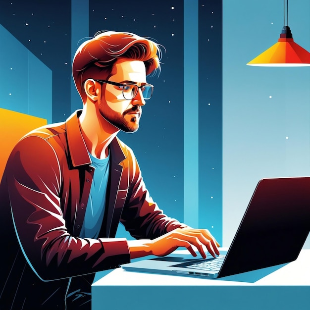 A man working on laptop cartoon vector illustration