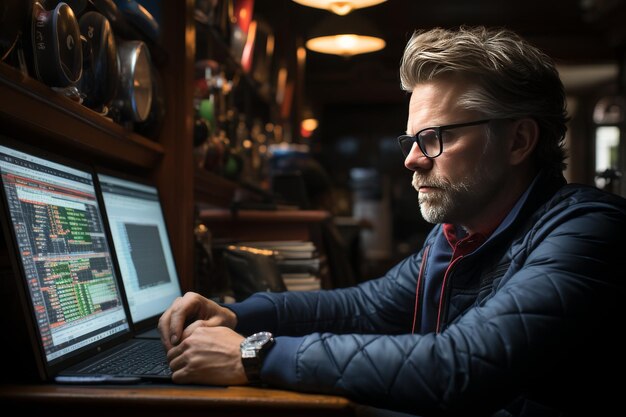 Man Working on Laptop Computer