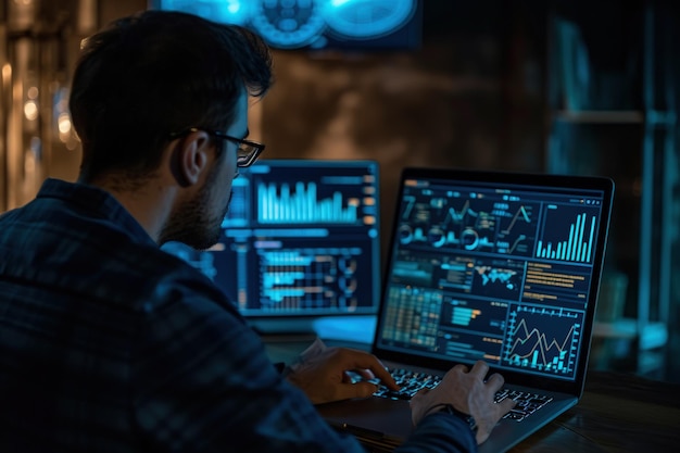 Man Working on Laptop Computer