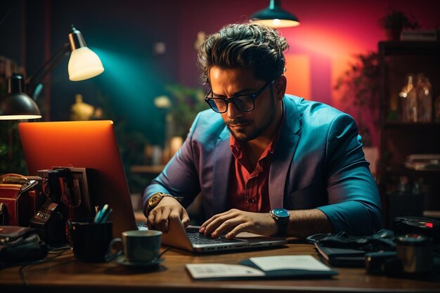 Man working on laptop over desk