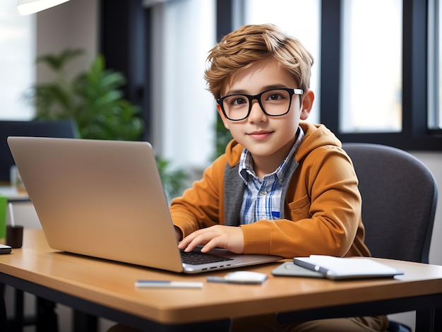 Man Working on Laptop at a Modern Desk