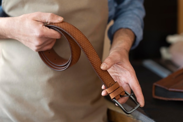 Man working in a leather workshop