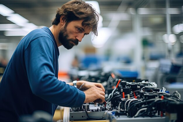 Foto un uomo che lavora su una macchina in una fabbrica