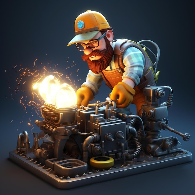 Photo man working on a machine with sparks coming out of it