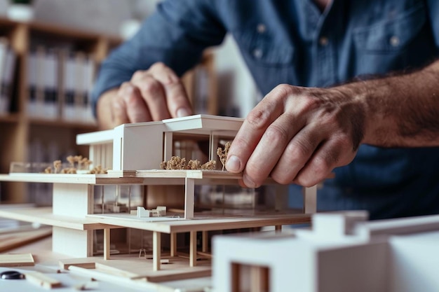 a man working on a model of a building