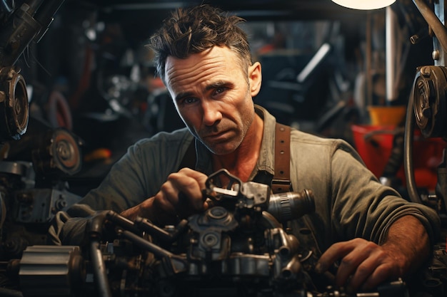 A man working on a motorcycle in a garage