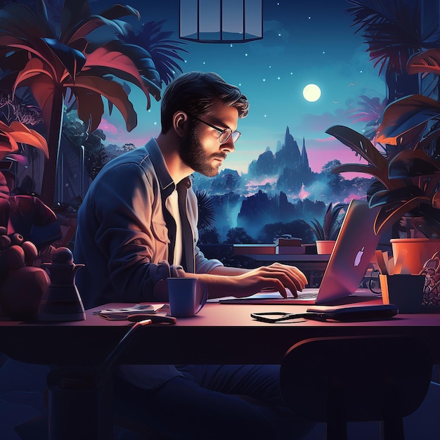 man working office illustration