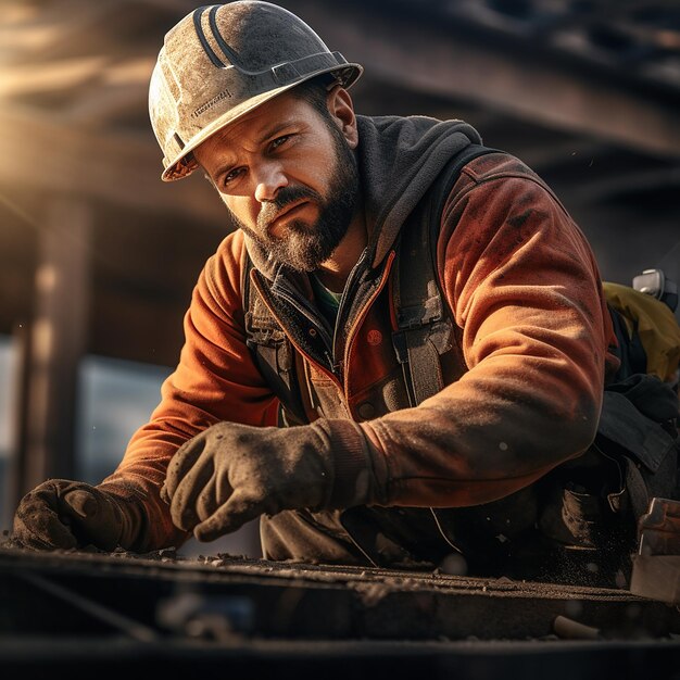 a man working on a piece of metal with a red jacket on