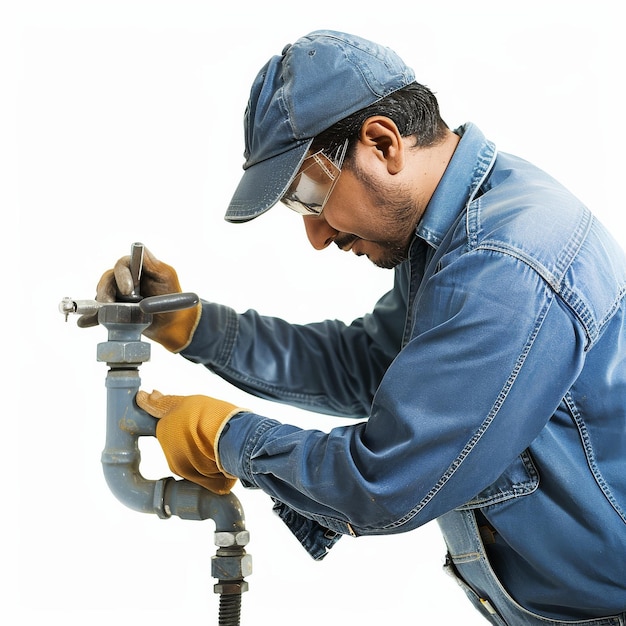 Man Working on Pipe With Wrench