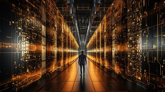 Photo a man working on a research data center