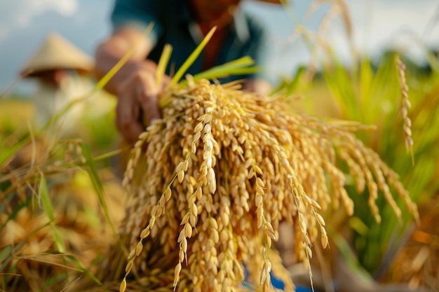 Photo man working in a rice field