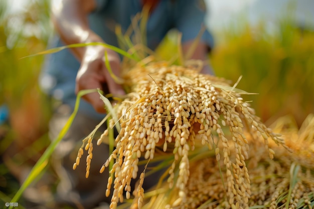 Photo man working in rice paddy field