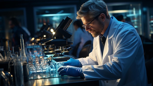 Man working at scientist laboratory