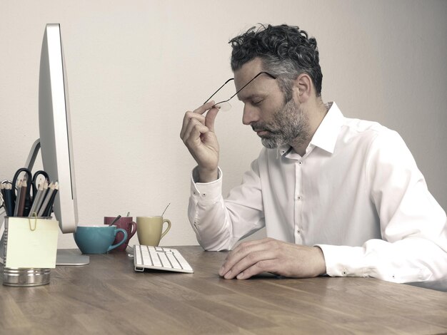 man working on table