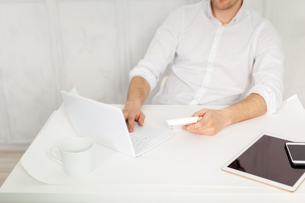 Man working on tablet