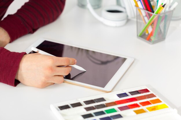 Man working on tablet