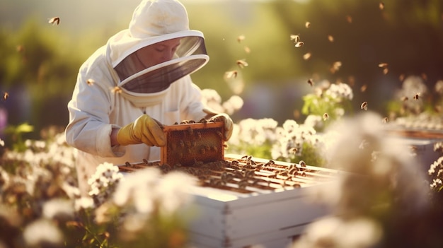 写真 蜂の巣で自然蜂を育てる