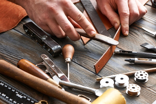 Man working with leather