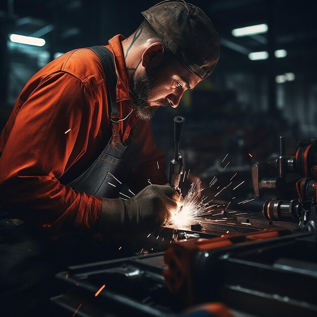 Man Working with Metal in Hydraulics Factory