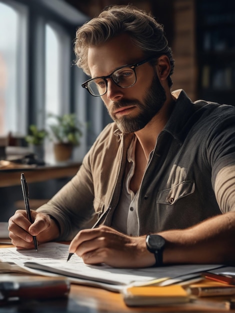 Man working with modern devices