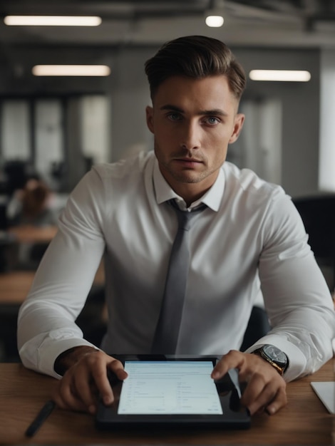 Man working with modern devices