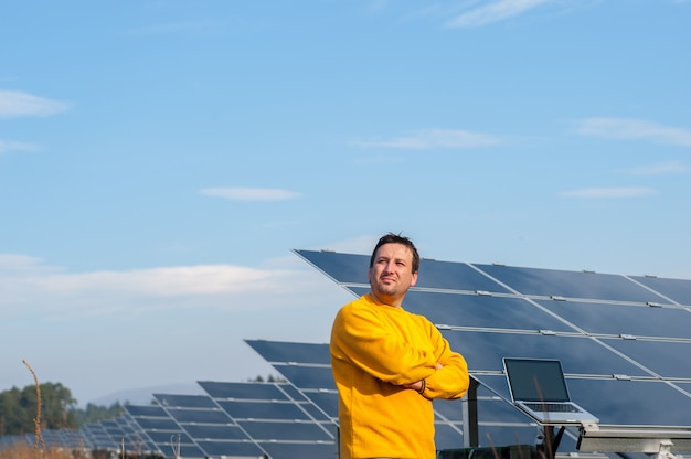 Man working with solar panels 