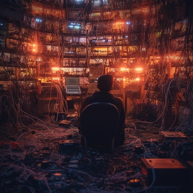 man works in datacenter
