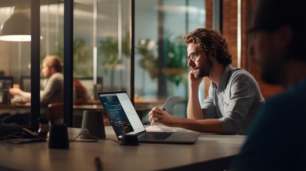 Man works at his laptop in the office