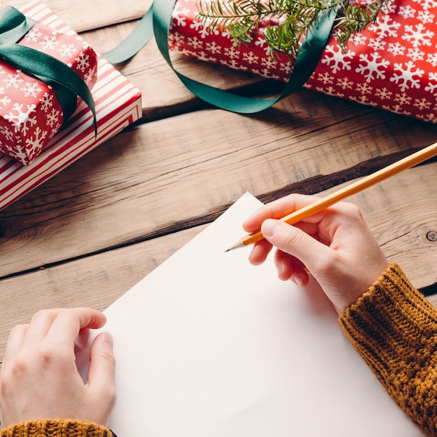 Photo man writes a letter, christmas