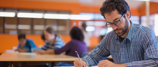 Man writing at desk