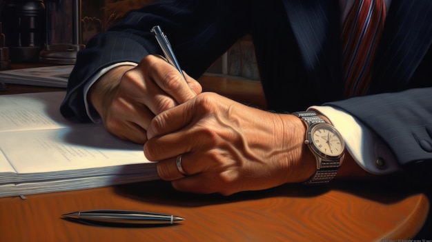 A man writing in a notebook with a watch on the wrist.