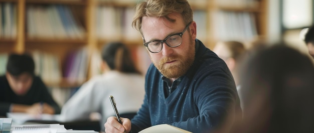 Man writing at table