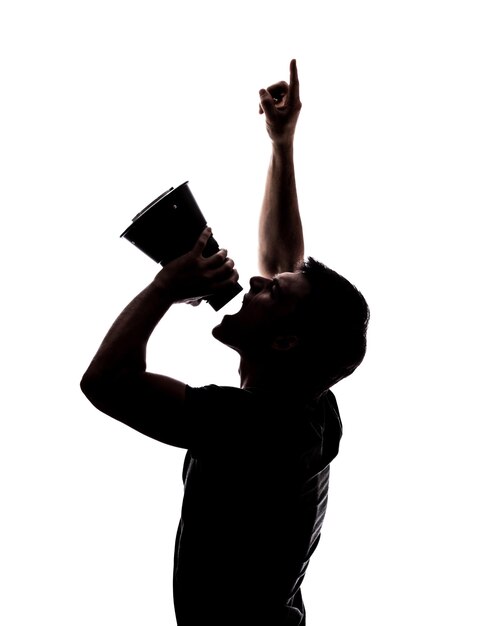 Photo man yelling in a megaphone