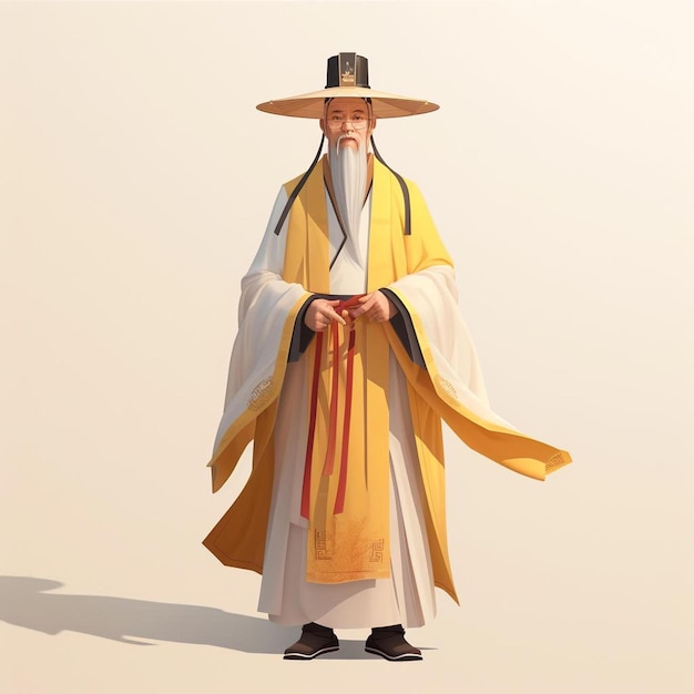 Photo a man in a yellow robe and a hat