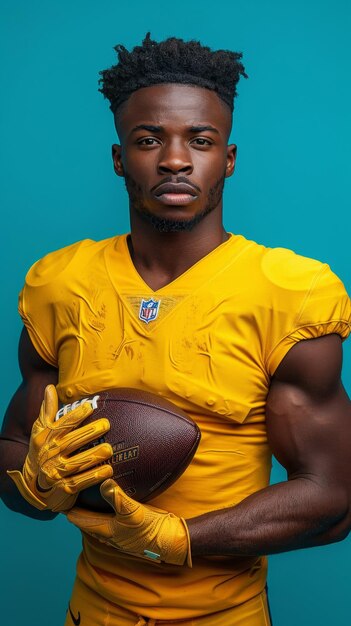 Man in Yellow Uniform Holding Football