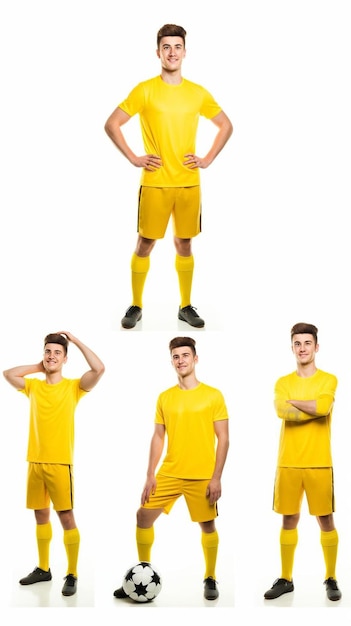 Foto un uomo in uniforme giallo che posa per una foto