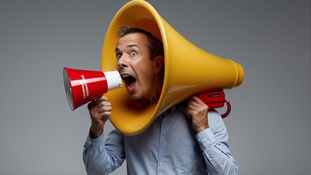 A man yells into a megaphone