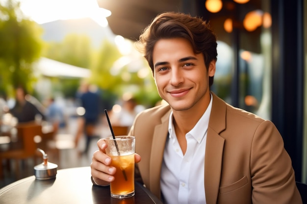 Man zit aan tafel met drankje in zijn hand Generatieve AI