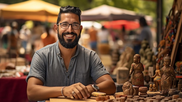 Man zit aan tafel met verschillende voorwerpen en items Hispanic Heritage Month