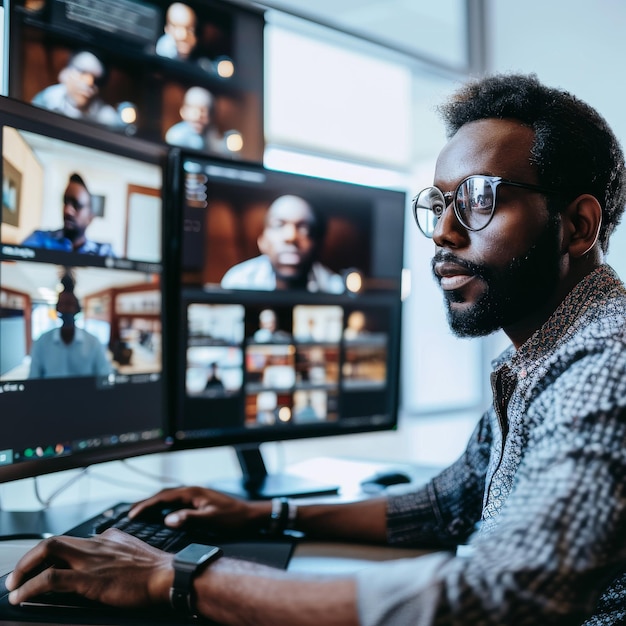 Man zit voor een computermonitor