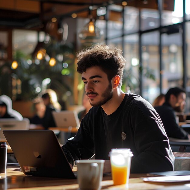 Man zit voor een laptop