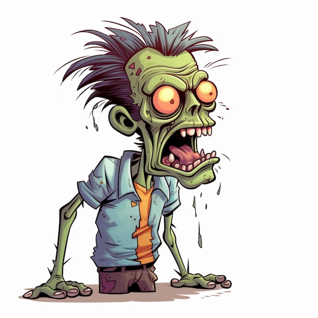 Man Zombie 2d cartoon illustraton op witte achtergrond hoog