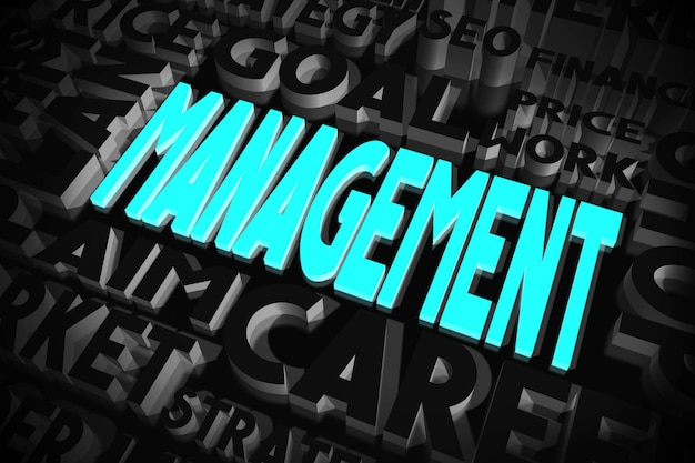 Management blue and black words typographical concept 3D illustration