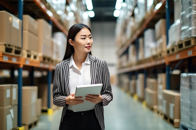 Manager checking stock inside of warehouse in retail store