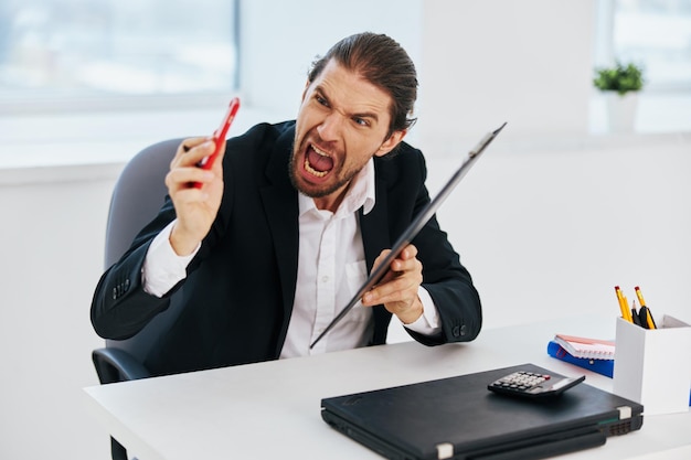 Manager at the desk documents technology High quality photo