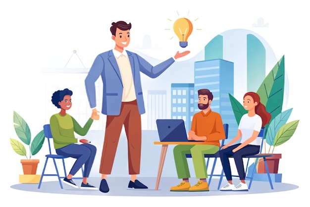 manager man present successful group business people