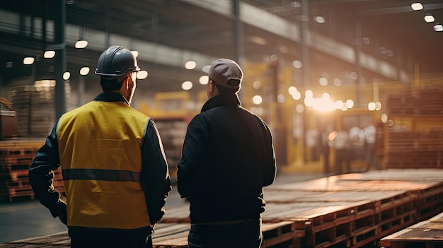 Manager, supervisor en werknemer bespreken de productieresultaten en de nieuwe strategie in de fabrieksindustrie