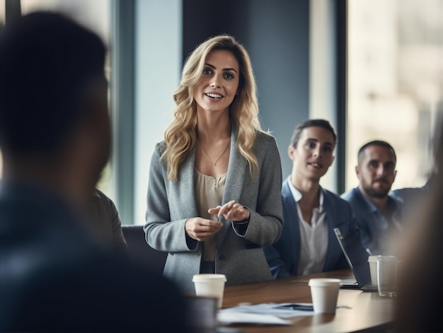 Manager zakenvrouw vergadering teamwerk zakelijke discussiegroep collega professioneel kantoor Generatieve AI