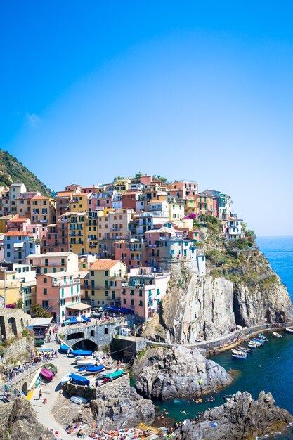 Manarola in Cinque Terre, Italy - July 2016 - The most eye-catching of Cinque Terre towns